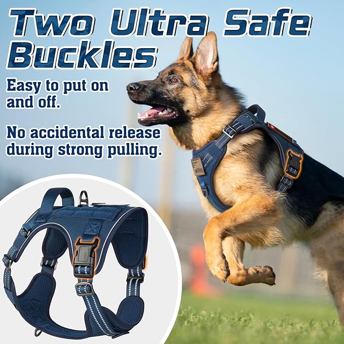 rabbitgoo Tactical Dog Harness for Large Dogs, No Pull Military Service Vest with Handle & Molle, Easy Control for Training Walking, Adjustable Reflective Straps, Blue, L-Mewly Pet