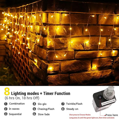 Toodour Christmas Icicle Lights Outdoor, 612 LED 50ft 8 Modes Fairy Icicle String Light with 102 Drops, Led Christmas Lights Twinkle for Holiday, Party, Wedding, Eaves, Xmas Decorations (Warm White)