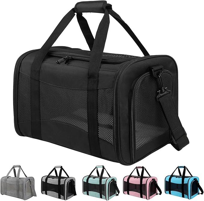 Carriers Soft-Sided Pet Carrier for Cats Dogs Under 15 lbs,TSA Airline Approved with 4 Ventilated Windows(Medium,Black)-Mewly Pet