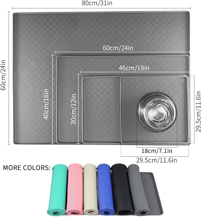 Ptlom Pet Placemat for Dog and Cat, Mat for Prevent Food and Water Overflow, Suitable for Small, Medium and Big Pet, 18" 12", Grey, Silicone-Mewly Pet