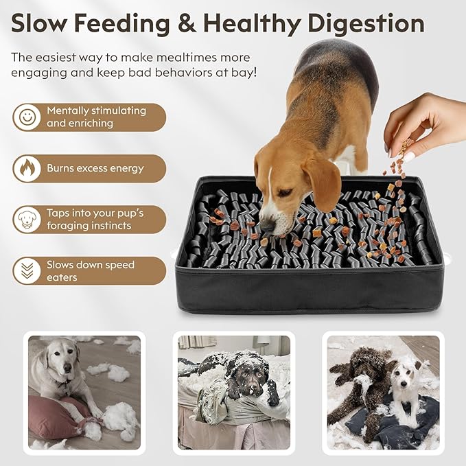 Snuffle Mat for Dogs, Dog Puzzle Mat, Interactive Dog Toys for Enrichment,Sniff Mats with Non-Slip Backing,Suitable for Breeds and Sizes of Dogs (Black, 17" X 15")-Mewly Pet