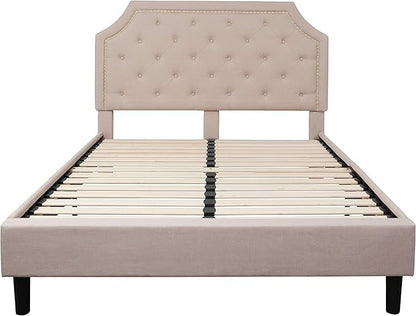 Flash Furniture Brighton Queen Size Tufted Upholstered Platform Bed in Beige Fabric