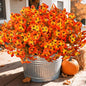 Ouddy Decor 15 Bundles Fake Mums Artificial Fall Flowers for Decorations, Fall Faux Pansy Flowers UV Resistant Fake Plants for Garden Porch Patio Farmhouse Autumn Harvest Thanksgiving Decor, Orange