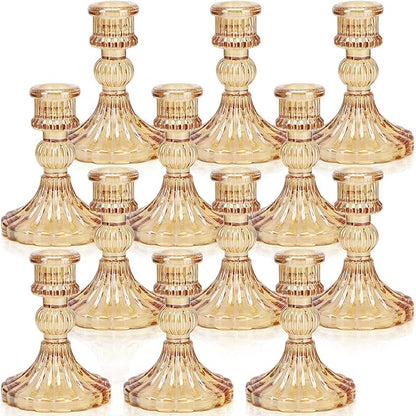 DARJEN Candlestick Holders Set, 4" H Taper Candle Holders Bulk, 12Pcs Gold Glass Candle Holders for Wedding, Festival, Party & Windowsill Decor