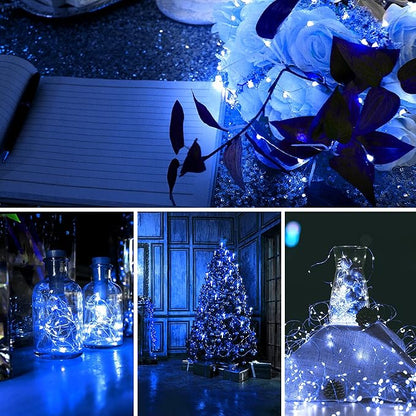 12 Pack Valentine's Day Fairy Lights Battery Operated, 3 Speed Modes, Extra 12 Batteries for Replacement, 7Ft 20 LED Mini String Light, Waterproof Copper Wire, Twinkle Firefly Lights, Blue