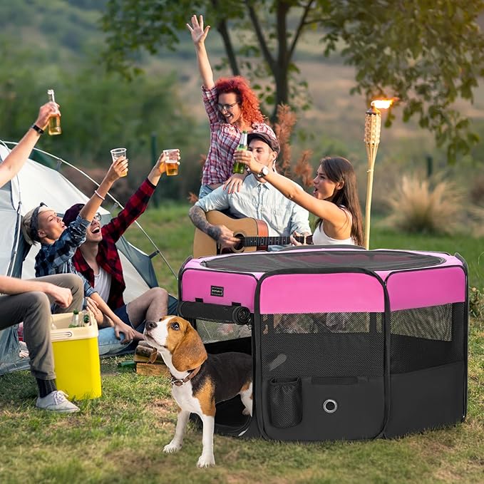 PETSFIT 29" Puppy Playpen with Removable Waterproof Mat & Zippered Roof | RV, Camping, Travel Dog Pen | Indoor/Outdoor Whelping & Cat Observation Space(29.5"x29.5"x16.5"H)-Mewly Pet