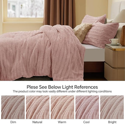 BEDELITE Fleece Twin Comforter Set -Super Soft & Warm Fluffy Pink Faux Fur Bedding, Luxury Fuzzy Heavy Bed Set for Winter with 1 Pillow case