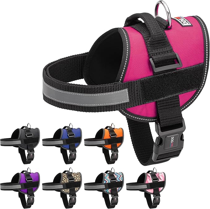 Dogline Reflective No-Pull Adjustable Vest with Handle for Walking, Training, Service Breathable No - Choke Harness for Small, Medium or Large Dogs Room for Patches Girth 15 to 18 in Pink-Mewly Pet