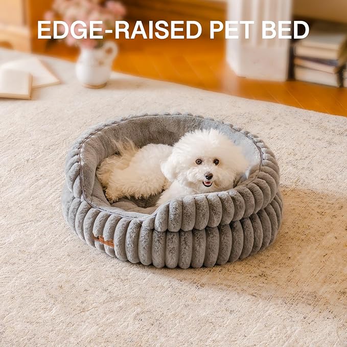 MEWOOFUN Washable Small Dog Bed, Cat Beds for Indoor Cats with Anti-Slip Bottom, Round Pet Bed for Puppy and Kitten (Grey, 24"x24"x9")-Mewly Pet
