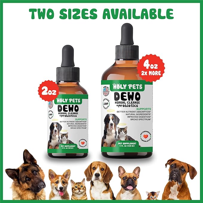 Herbal Gut Cleanse & Natural Parasite Support for Dogs & Cats with Probiotics – Promotes Digestive Health, Detox, and Wellness – 4oz Liquid Supplement for Pets – Made in The USA (4oz)-Mewly Pet