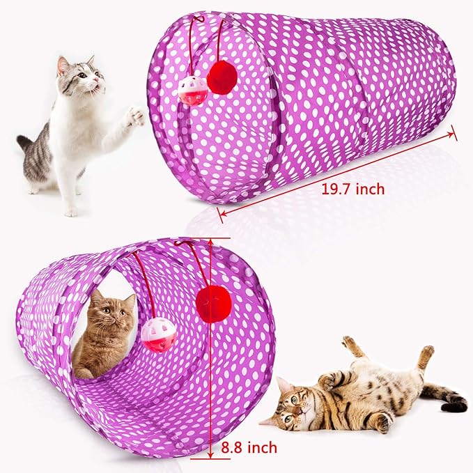 MIBOTE 28Pcs Cat Toys Kitten Toys Assorted, Cat Tunnel Catnip Fish Feather Teaser Wand Fish Fluffy Mouse Mice Balls and Bells Toys for Indoor Cat Puppy Kitty Interactive Cat Toy Set-Mewly Pet