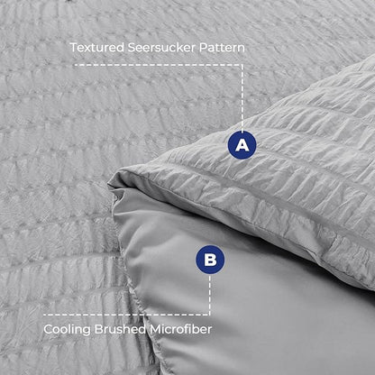 HYMOKEGE Light Grey Full Size Comforter Sets Seersucker 7 Pieces, All Season Luxury Bed in a Bag for Bedroom, Bedding Set with Comforters, Sheets, Pillowcases & Shams