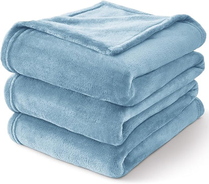 BEDELITE Fleece Blanket Twin Size Washed Blue Throw Blankets for Couch & Bed, 300GSM Luxury Plush Cozy Fuzzy Blanket 60x80 inches, Super Soft Warm Lightweight Throw Blanket for Travel Camping