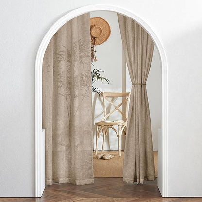 RYB HOME Linen Sheer Curtains for Small Window, Airy Breathable Absorbent Curtains & Drapes, Light Filter Half Privacy Protect for Study Room Office, Length 63 by Width 52 inch, 2 Panels, Khaki
