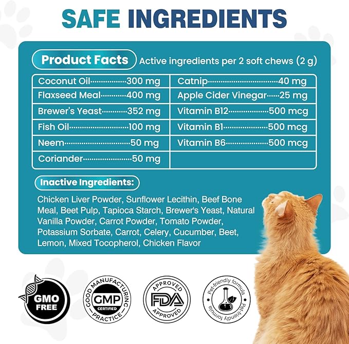 Chewable Flea Treatment for Cats Flea and Tick Prevention for Cats Chewables Fleas Chewables for Cat of All Breeds and Ages 300 Chewable Tablets-Mewly Pet