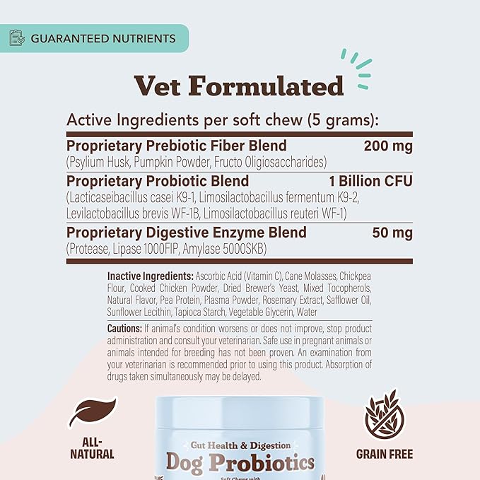 Natural Dog Company Gut Health & Probiotic Chews for Dogs (45 Ct), Prebiotics, Digestive Enzymes & Canine Specific Probiotics for Digestion, Gas, Loose Stool & Immune System Support, 1 Chew Daily-Mewly Pet