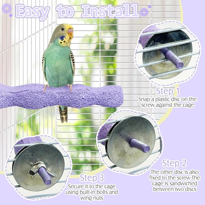 PINVNBY 5 Pack Bird Perch Resin Bird Beak Grinding Stone Parrot Cage Perch Stand Platform Foot Claws Trimmer Chew Toy Bird Cage Accessories for Budgie Cockatiel Conure Lovebird Finch (Purple)-Mewly Pet