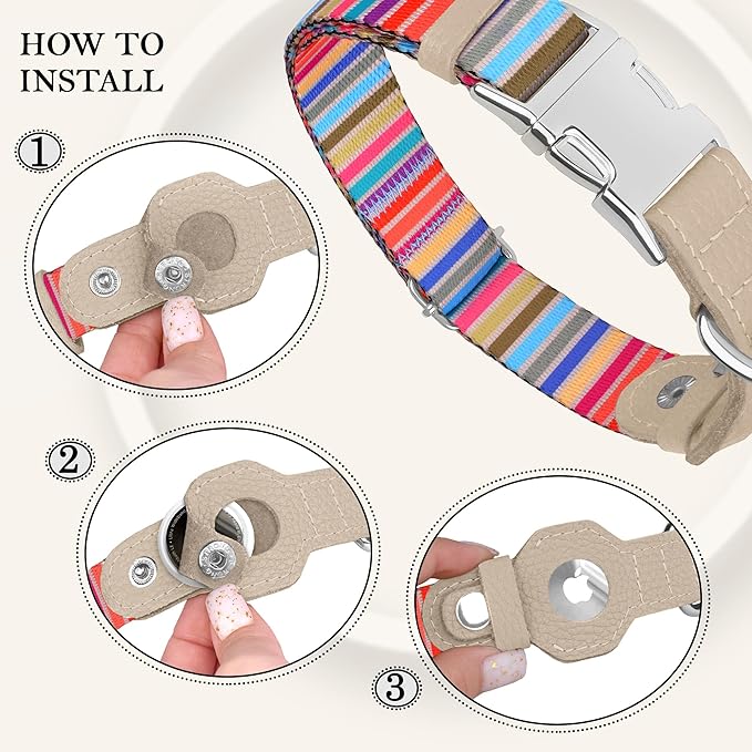AirTag Dog Collar for Small Medium Large Breed - Adjustable Cute Pattern Dog Collar with Airtag Holder - Soft Leather Tracker GPS Apple Air Tag Pet Collars (X-Small, 9"-12" Neck Fit, Serape)-Mewly Pet