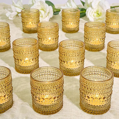 24 Pcs Votive Candle Holders, Golden Glass Candle Holder Bulk for Table Centerpiece, Tea Lights Candle Holders for Wedding Shower, Party and Home Decor