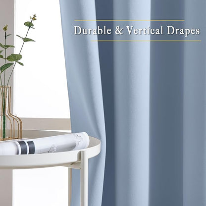 NICETOWN Vintage Blue Curtains 110 inches Long, Grommet Thermal Insulated Blackout Curtains Privacy Window Treatments Sound Reducing for Bedroom/Living Room, W66 x L110, 2 Panels