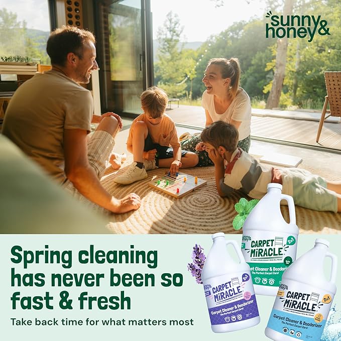 Sunny & Honey Carpet Shampoo & Cleaning Solution - 32 Fl Oz Spring Mint Scent - Pet Carpet Cleaner Machine Solution - Rug & Upholstery Cleaner - Stain Remover & Odor Deodorizer-Mewly Pet