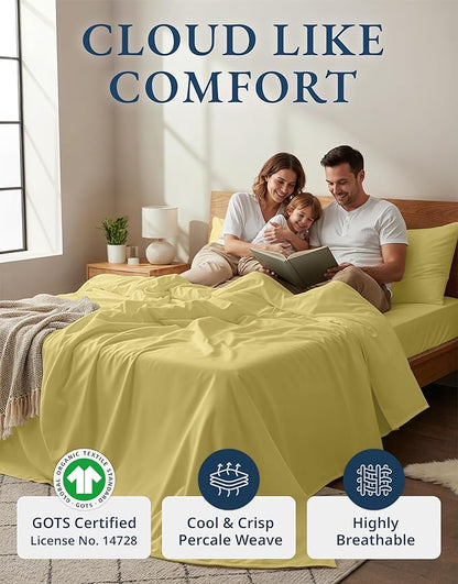 LANE LINEN 100% Organic Cotton King Bed Set, Soft & Comfy Luxury Hotel Feel Crisp Percale Weave, Machine Washable Mercerized Cotton Bedding Sets & Collections King Size- Cocoon