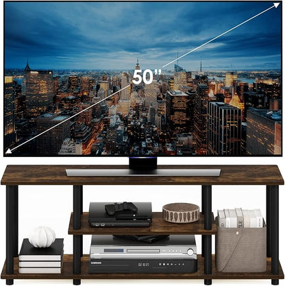 Furinno Turn-N-Tube No Tools 3D 3-Tier Entertainment Stand up to 50 inch TV, Amber Pine/Black