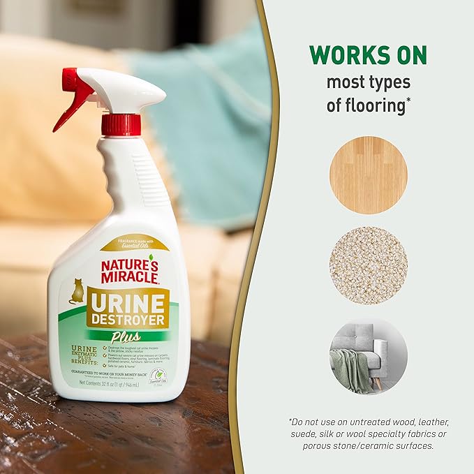 Nature’s Miracle Urine Destroyer Plus Cat, 32 Ounces, Enzymatic Formula, Ready-to-Use-Mewly Pet