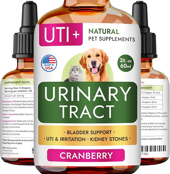 Dog UTI Treatment & Cat Urinary Tract Infection Treatment, Natural Herbal Liquid UTI Medicine, Organically Grown Cranberry Extract, Supports Urinary and Digestive Health, 2 fl oz, Made in USA-Mewly Pet