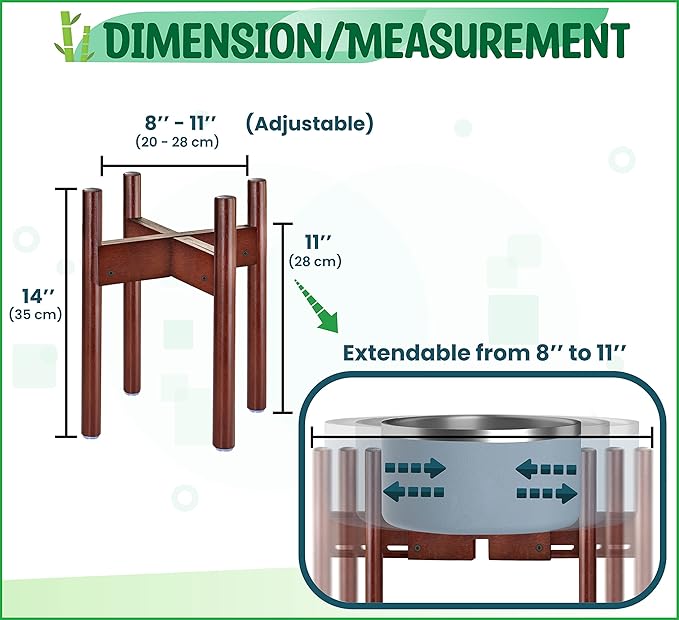 Stand for Dog Water/Food Bowl, Fountain Dishes and Feeders - Makes 14-inch High, Ideal for Large Breeds - Adjustable Sideways with Lock, Dark Wood - Bowls Not Included-Mewly Pet