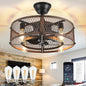 DLLT Caged Ceiling Fan with Lights: 20" Farmhouse Fandelier with Light and Remote - Walnut Industrial Chandelier Fan Light for Bedroom Living Dining Room Kitchen