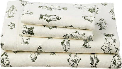 Eddie Bauer - Queen Sheets, Cotton Flannel Bedding Set, Brushed For Extra Softness, Cozy Home Decor (School of Fish, Queen)