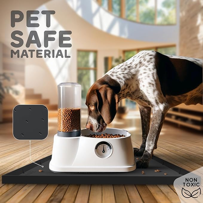 32x24x1” XL Dog Food Mat - All Purpose Under Sink Liner, Washer and Dryer Covers for The Top, Silicone Griddle Mat for Blackstone - Raised Edges Dog Mat for Food and Water Prevent Spill, Waterproof-Mewly Pet