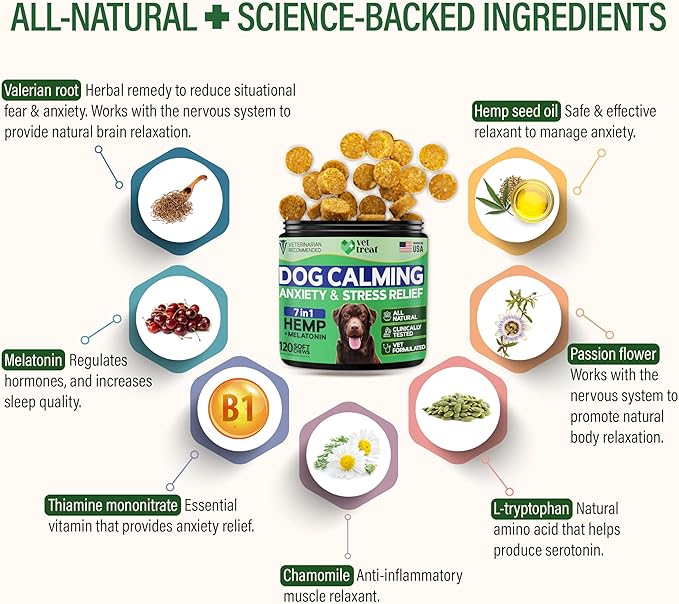 Hemp Calming Chews for Dogs - Dog Calming Chews - Anxiety Relief Treats with Melatonin - Advanced Stress Relief, Separation Aid, Barking, Thunder, Fireworks, Travel - Made in USA - 120 Soft Chews-Mewly Pet