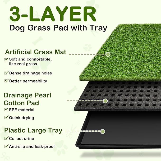 Dog Grass Pad with Tray, 34''X23'' Large Artificial Turf Grass Potty, Reusable Puppy Pee Pads for Dogs, Portable Dog Litter Box for Indoor/Outdoor Potty Training Toilet-Mewly Pet