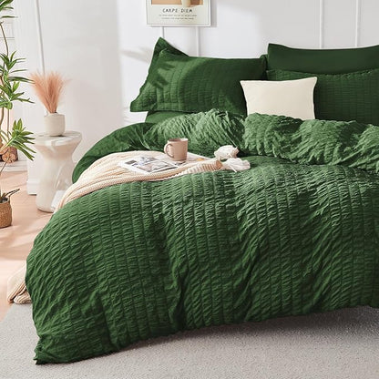 HYMOKEGE Dark Green Full Size Comforter Sets Seersucker 7 Pieces, All Season Luxury Bed in a Bag for Bedroom, Bedding Set with Comforters, Sheets, Pillowcases & Shams