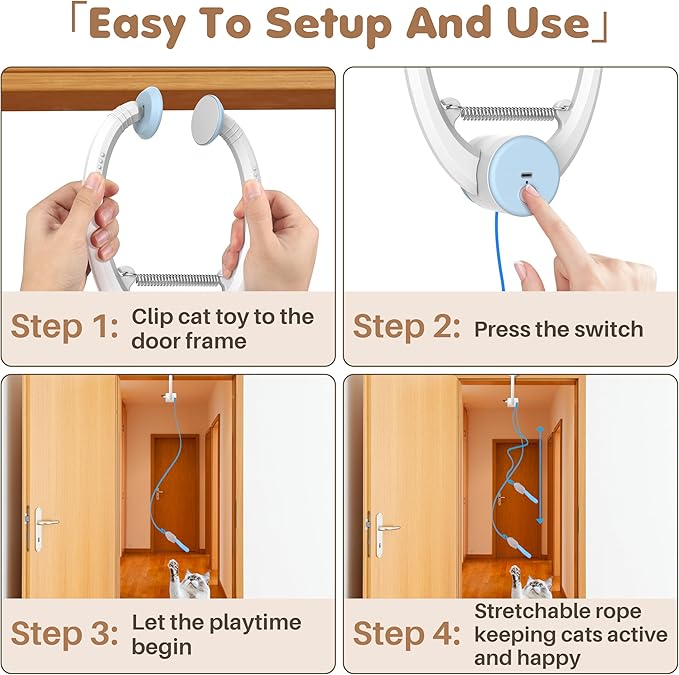 Interactive Cat Toys Rechargeable, Feather Toy for Indoor Cat, Hanging Retractable Teaser Toy, Automatic Kitten Play Chase Exercise Toys with Three Plush Mouse, USB Powered (Blue)-Mewly Pet