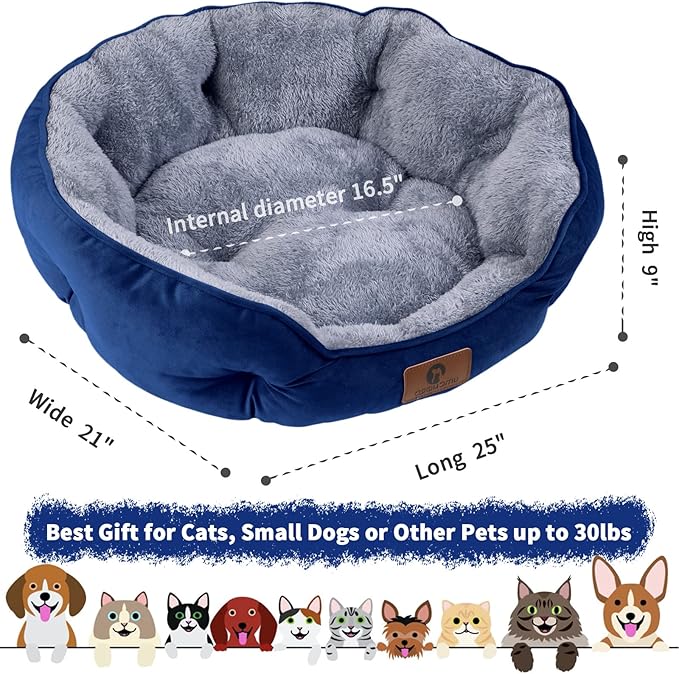 Asvin Medium Dog Bed for Medium Dogs, Large Cat Beds for Indoor Cats, Pet Bed for Puppy and Kitty, Extra Soft & Machine Washable with Anti-Slip & Water-Resistant Oxford Bottom, Blue, 25 inches-Mewly Pet