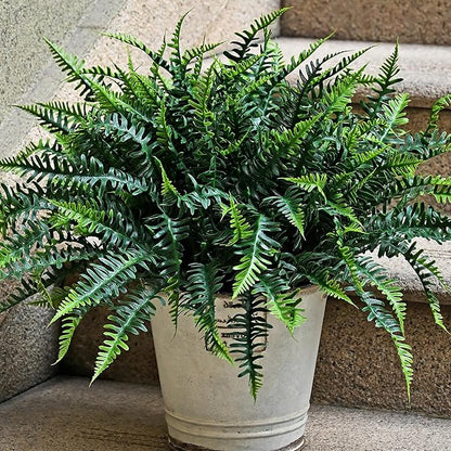UV-Resistant Artificial Plants Faux Ferns – Certified Fade-Proof Outdoor Decor – Realistic Green Leaves Fake Greenery for Patio, Planters Front Porch Garden, and Landscaping 16 Bundles
