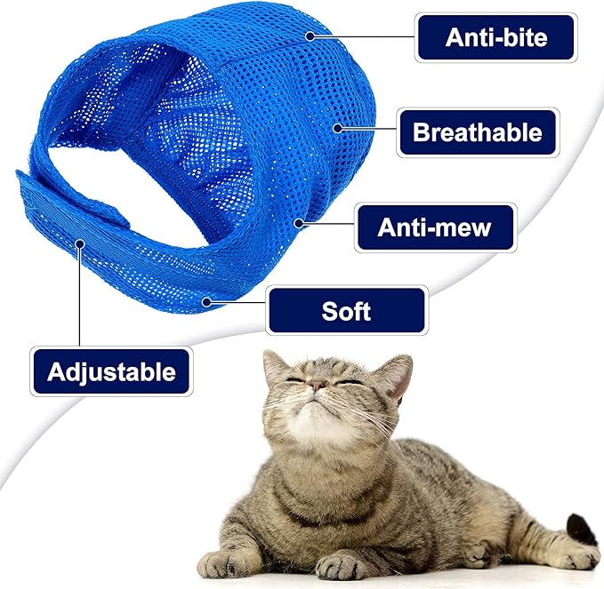 Patelai 5 Pcs Cat Bathing Bag Set Cat Grooming Bag Adjustable Pet Shower Net Muzzles Nail Clipper Tick Remover Tool Massage Brush(Blue)-Mewly Pet
