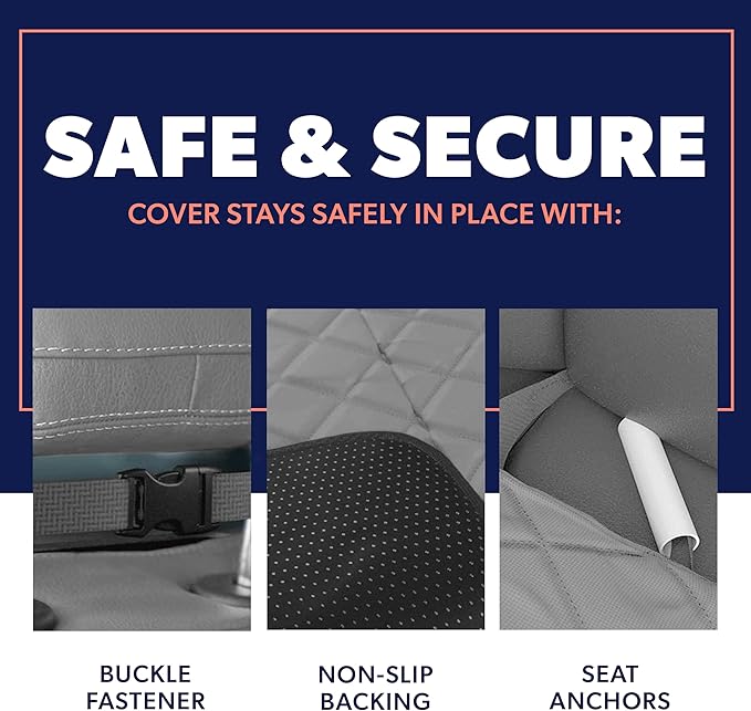 Active Pets Dog Car Seat Cover, Waterproof Front Seat Protector for SUV Truck Sedan, Pet Safety Travel Comfort System with Universal Fit, Grey-Mewly Pet