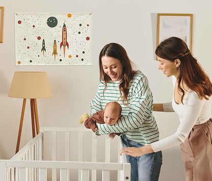 Outer Space Party Supplies Rocket Solar System Planet Themed Rectangular Banner Flag Wall Sign Decor Gift for Baby Boy Girl Kids,Nursery Above Crib Bedroom Playroom Reading Room Classroom Wall Decor