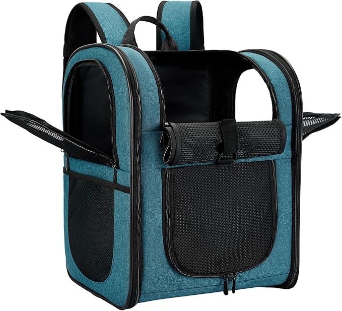 Apollo Walker Dog & Cat Carrier Backpack for 4-15lb Pets - Ventilated Safe Design with Padded Back Support, Breathable Mesh Pet Backpack for Hiking, Travel, Outdoor (Teal)-Mewly Pet