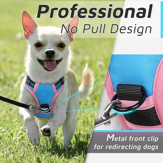 Eagloo Small Dog Harness No Pull, Service Vest with Reflective Strips and Control Handle, Adjustable and Comfortable for Walking, No Choke Pet Harness with 2 Metal Rings, Pink & Blue, XS-Mewly Pet