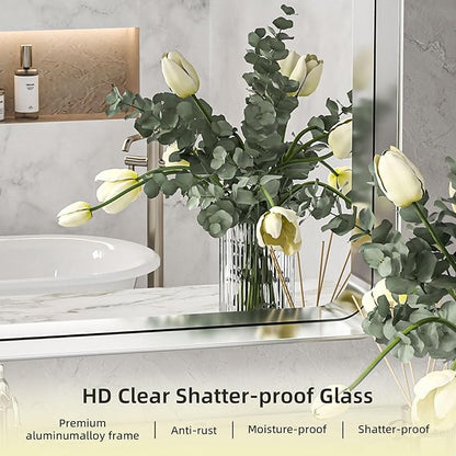 Hasipu 55×32 Inch Large Bathroom Mirror for Wall, Rectangular Silver Metal Frame Bathroom Mirrors, Modern Wall Mounted Vanity Mirror for Bathroom (Hangs Horizontal or Vertical)
