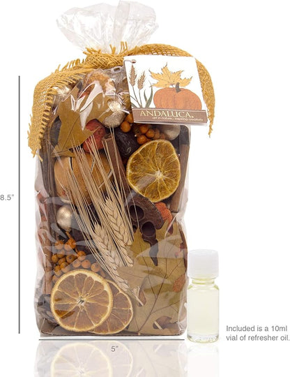ANDALUCA Blissful Harvest Potpourri | Made in California | Large 20 oz Bag w/Fragrance Vial Included | Scents of Orange Zest, Nutmeg and Pumpkin