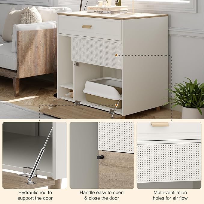 Cat Litter Box Enclosure - Indoor Litter Box Furniture Hidden with Drawer and Door - 32"x19"x32"H-Mewly Pet