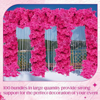 100 Pack Artificial Bougainvillea Floral 38" Silk Long Stem Bougainvillea Plants Hanging Table Centerpiece for Home Wedding Indoor Outdoor Decorations (Rose Red)