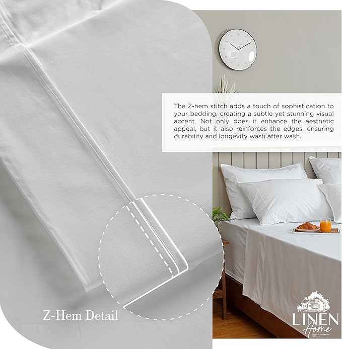 Linen Home 100% Cotton Percale Sheets California King Size, White, Deep Pocket, 4 Pieces Set - 1 Flat, 1 Deep Pocket Fitted Sheet and 2 Pillowcases, Crisp Cool and Strong Bed Linen