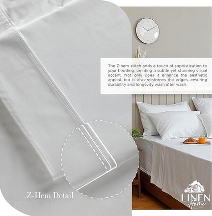 Linen Home 100% Cotton Percale Sheets Full Size, White, Deep Pocket, 4 Pieces Set - 1 Flat, 1 Deep Pocket Fitted Sheet and 2 Pillowcases, Crisp Cool and Strong Bed Linen